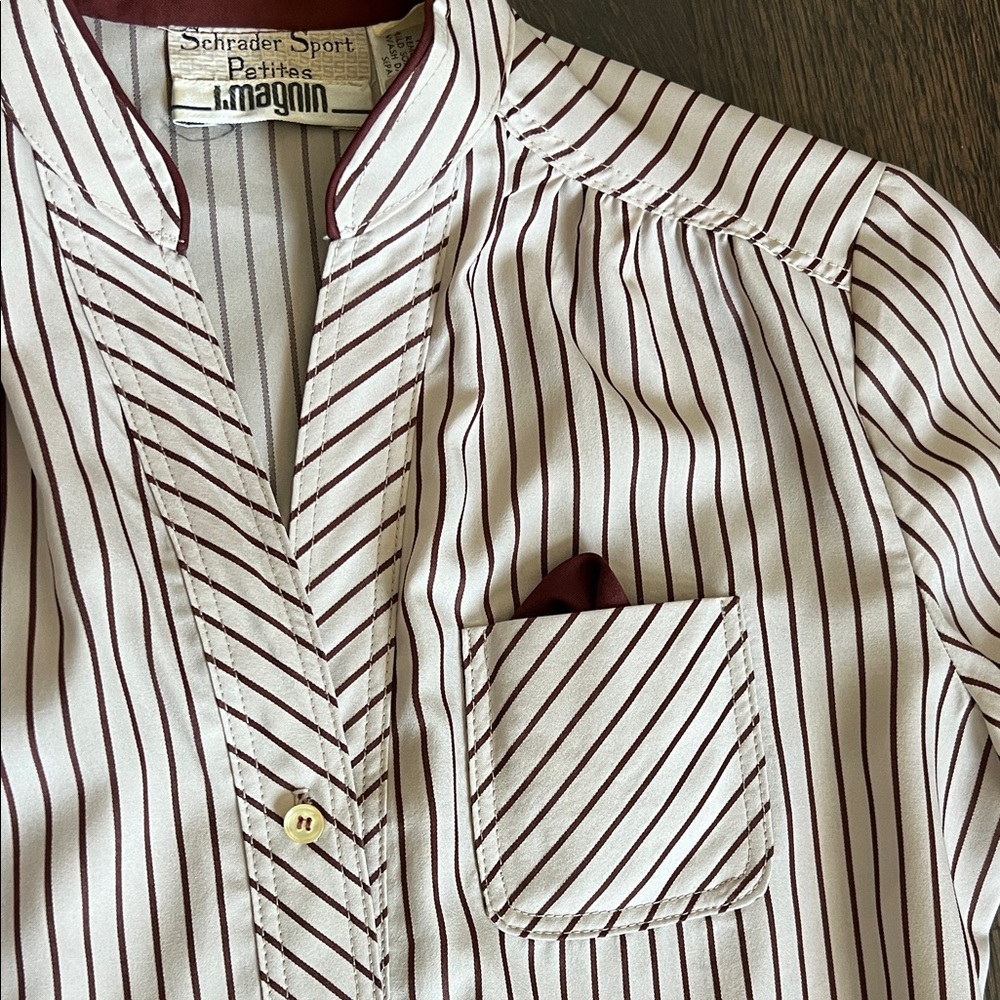 Vintage I Magnin Striped Cream and Brown Women's shirt dress - Picture 4 of 7